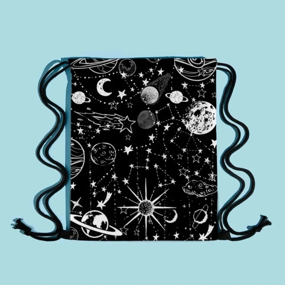New Celestial Handmade Black White Drawstring Backpack Cinch Bag Water Resistant - Picture 4 of 12
